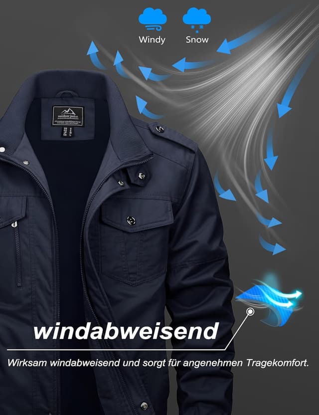 Detalle de MAGCOMSEN Herren-Übergangsjacke Winddicht „Cargo Outdoor“ mit Stehkragen und Multifächertaschen