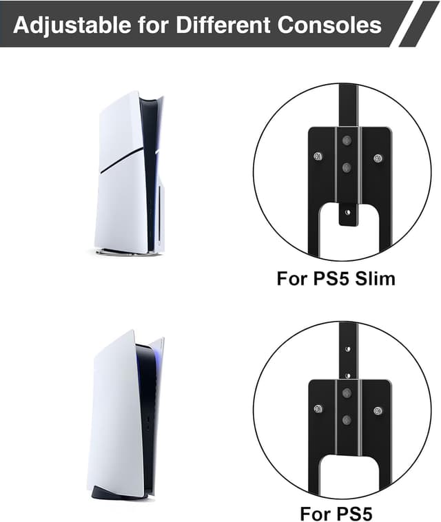 Detalle de Upgraded Adjustable Console Holder Wall Mount for PS5 (Black) – PS5 Slim/Pro & Digital Disc Editions