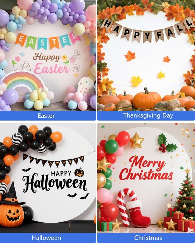 Detalle de HEMMOTOP 7.2x7.2 ft Round Backdrop Cover (White) for Circle Arch Stands, Wedding & Party Photo Setups