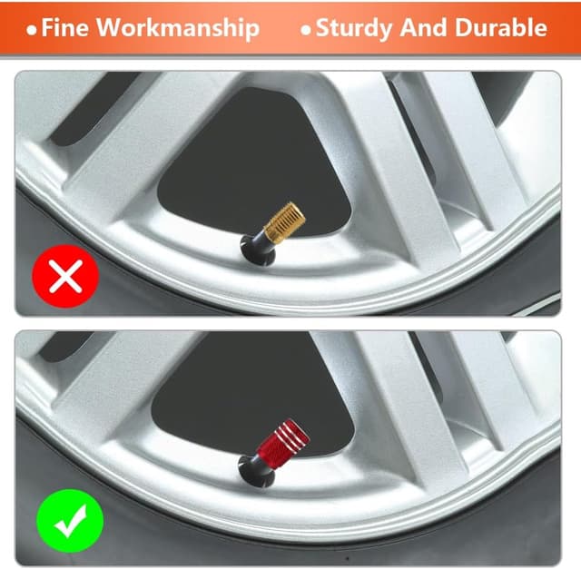 Detalle de SENZEAL 5x Silber Motorrad-Ventilkappen aus Aluminium mit Gummidichtung – rot