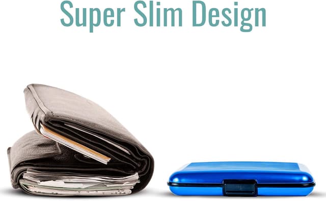 Detalle de VALLET Premium blocchi di alluminio per carte con RFID e NFC, 6 scomparti (fino a 10/12 carte) blu