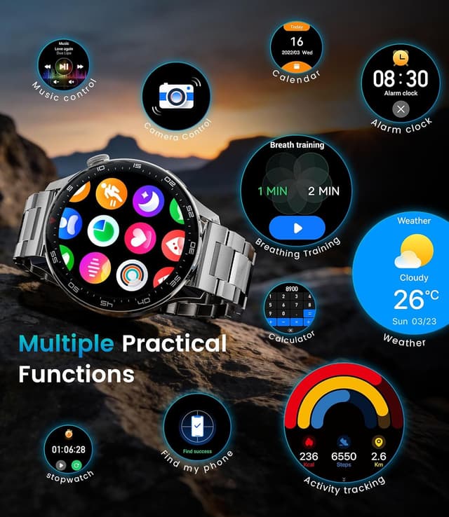 Thumbnail 6 de Montre connectée homme 1,7" avec appel Bluetooth et grand écran HD, argentée