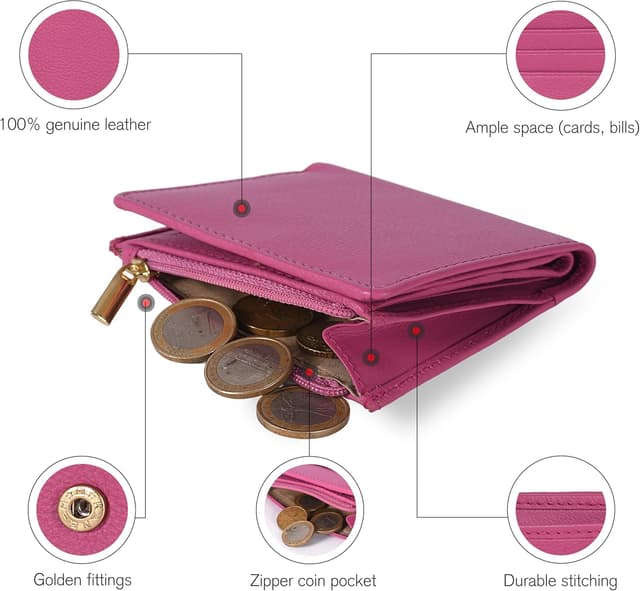 Detalle de Full Grain Leather Wallet Nappa Pink 4.2in