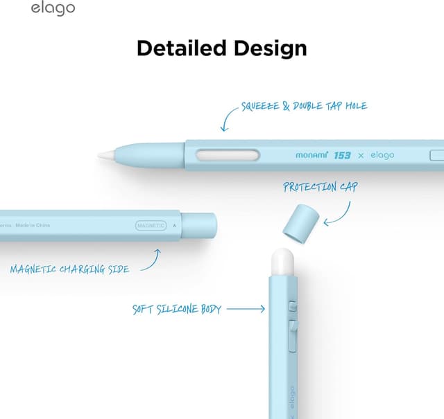 Detalle de elago x MONAMI Coque pour Apple Pencil 2e génération, silicone bleu ciel ✏