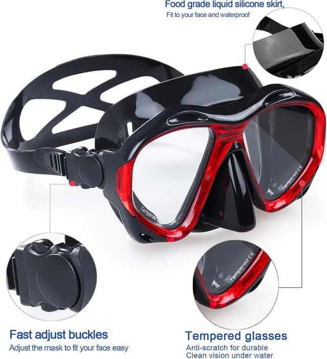 Detalle de Snorkel Diving Mask Panoramic HD Swim Mask (180° wide-angle) with Anti-Fog Lenses and Tempered Glass