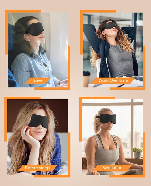 Detalle 2 de Heated Eye Mask (Warm Eye Compress) Cordless, 3 Heat Levels, 1000mAh Rechargeable Battery, Washable Detachable Cover – Black