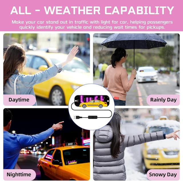 Detalle 1 de LED Light for Car Windshield Sign (Pink) with Suction Cups, Hook-and-Loop Cable Ties and USB Plug