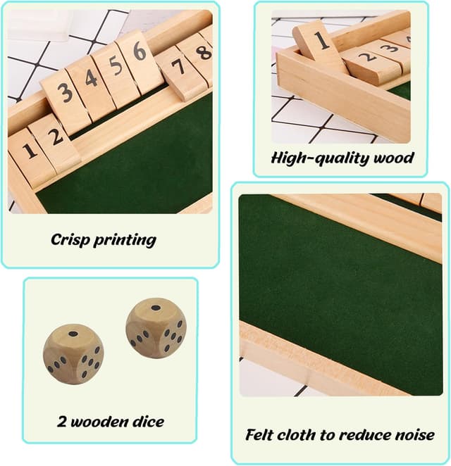 Thumbnail 6 de Shut The Box Spiel für 2 Spieler (Holz) – Würfel- und Mathematik-Brettspiel zum Reisen