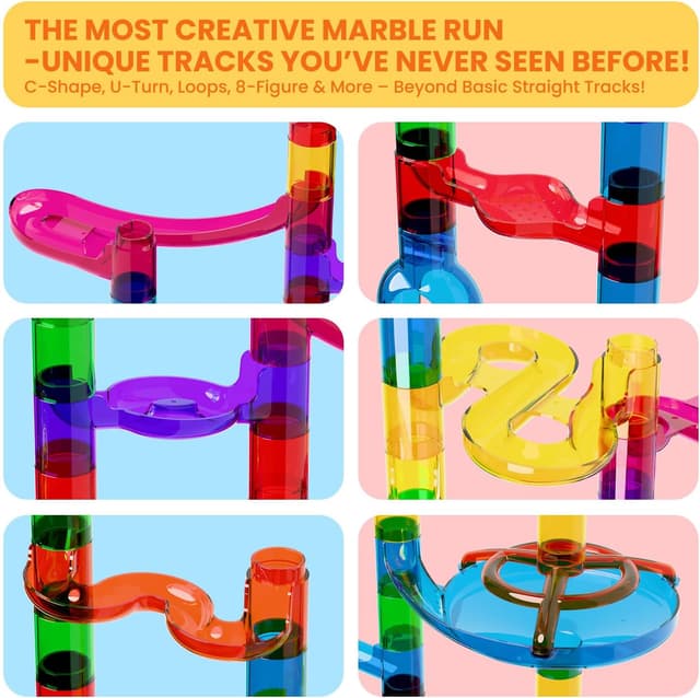 Detalle de Marble Run STEM Educational Toy Set (109pcs) with Transparent Tracks and 60 Marbles