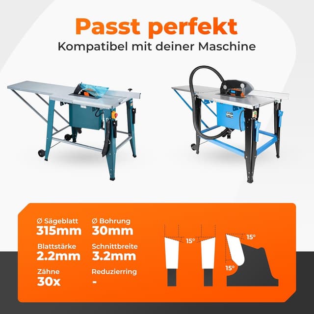 Detalle 2 de BAUBECK Sägeblatt 315x30 für schnellen Schnitt in Holz – 30 Zähne