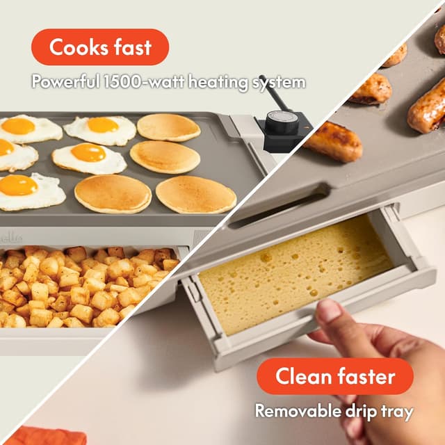 Detalle 2 de 10" x 20" Electric Griddle with Warming Tray (EverGood™ Ceramic Nonstick) by Bella — Removable Temperature Probe