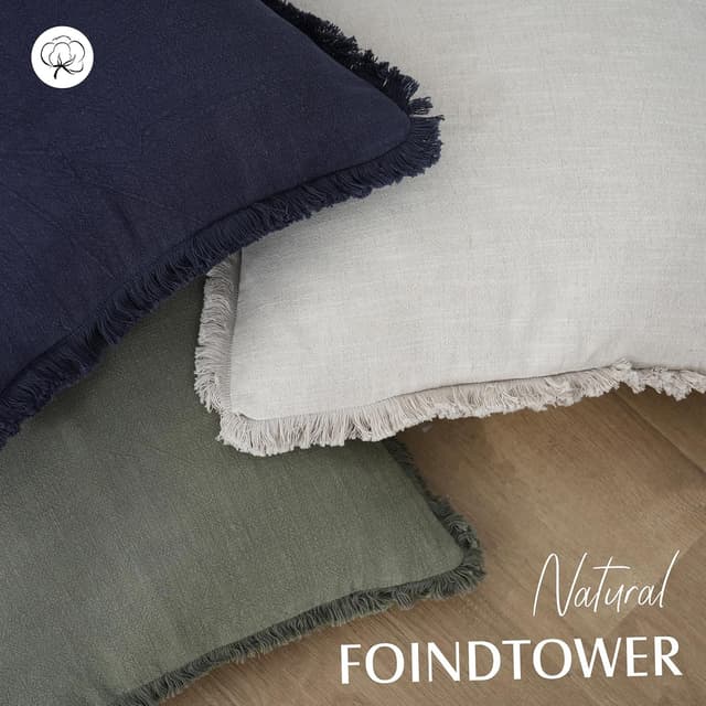 Thumbnail 3 de Foindtower 18x18 Linen Fringe Pillow Covers Olive Green 🛋