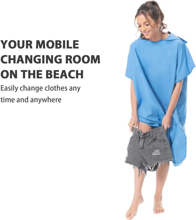 Detalle de Mokani accappatoio poncho in microfibra con cappuccio per beach, surf e cambio rapido (blu)