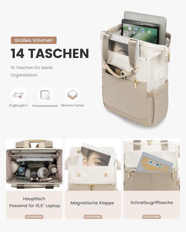 Detalle de LOVEVOOK Rucksack Damen 15,6 Zoll
