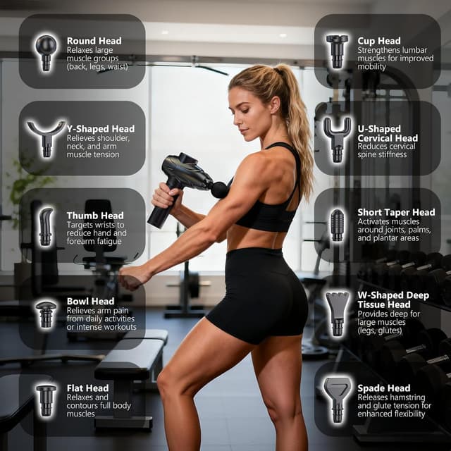 Detalle 2 de Massagepistole mit 10 Massageköpfen und 7 Geschwindigkeiten (bis 3.300 U/min)