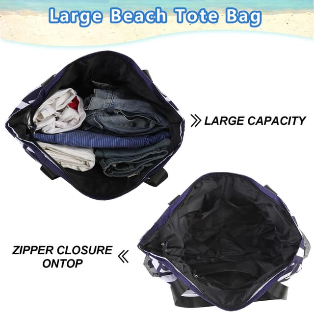 Detalle de TAHAVICE Strandtasche Damen XXL mit Reißverschluss – wasserabweisende Badetasche mit vielen Fächern