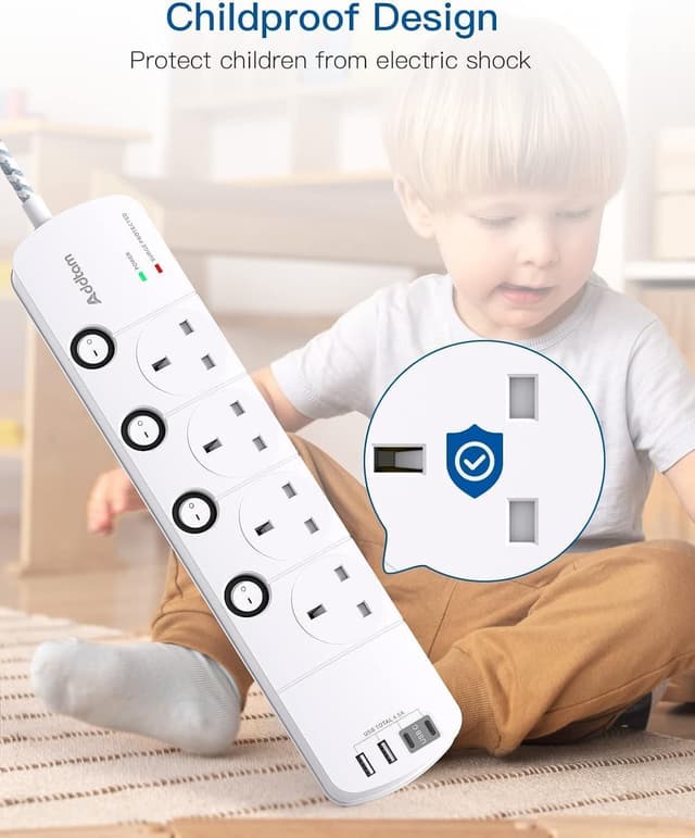Thumbnail 6 de 4-Way Extension Lead 1.8m with 4 USB and Surge Protector 🔌