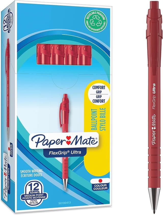 Detalle de Paper Mate Flexgrip Ultra a sfera a scatto rossa, punta media 1 mm
