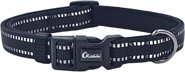 Detalle de Olahibi Neoprene Padded Dog Collar (Small, Black) with Reflective Stripes