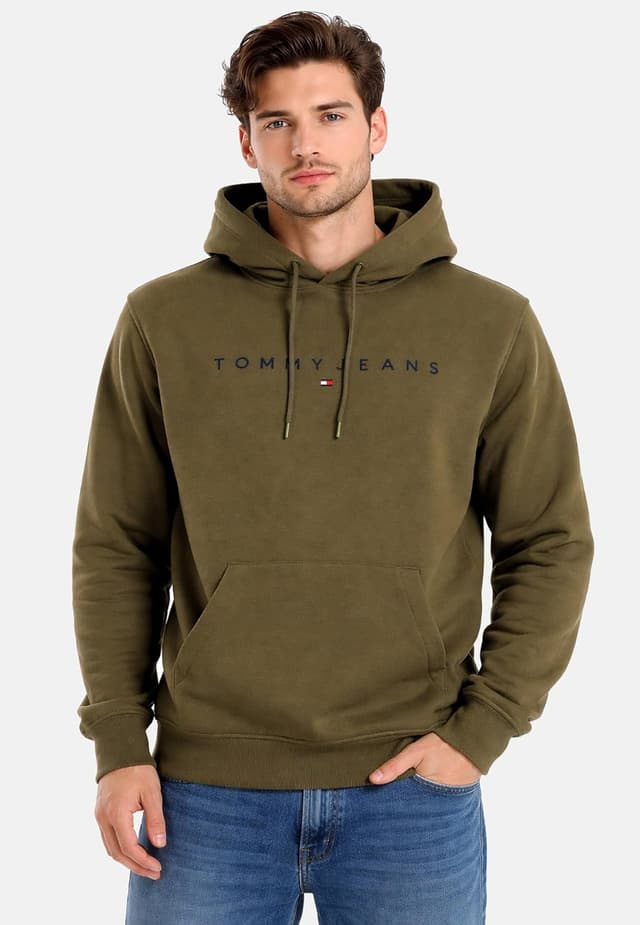 Detalle 2 de Tommy Jeans felpa uomo Linear Logo con cappuccio in cotone felpato