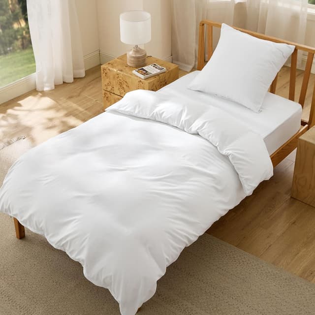Detalle de Bedsure housse de couette 140x200 cm + taie 65x65 cm en microfibre polyester Oeko-TEX blanc