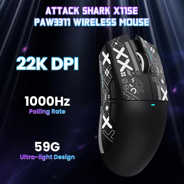 Detalle 2 de ATTACK SHARK X11 SE Wireless Gaming Mouse (PAW3311) – 2.4G/Bluetooth/USB‑C, 22000 DPI, 65 hours battery, 59g (Black+Tape)