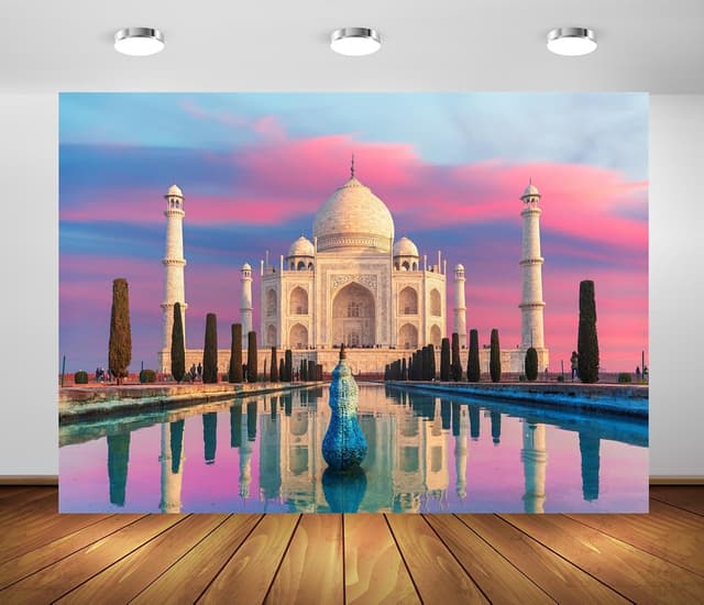 Detalle de CORFOTO 7x5ft Taj Mahal Pink Cloud backdrop for wedding and photo booth setups