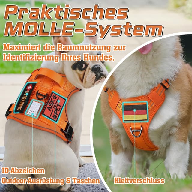 Detalle de rabbitgoo Hundegeschirr M (mittelgroße bis große Hunde) verstellbar, Anti-Zug, mit Metallschnallen und Tragegriff – Orange