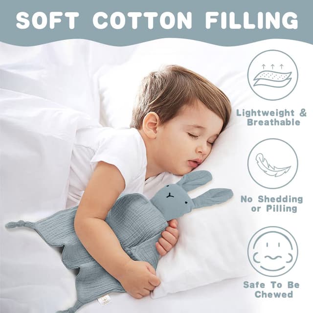 Thumbnail 3 de Vicloon Schmusetuch mit Hase-Köpfchen – Kuscheltuch aus 100% Bio-Baumwolltüll (31 x 31 cm), Grau