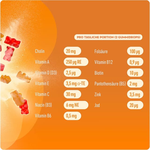 Detalle de New Nature Kinder Multivitamin Fruchtgummis mit Zink, Vitamin C & D – Kindervitamine ab 3 Jahren (60 Gummis)