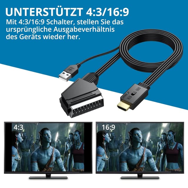 Detalle de AUTOUTLET Scart-auf-HDMI-Konverter mit 4:3/16:9-Umschalter für PAL/NTSC und 1080p-Ausgabe