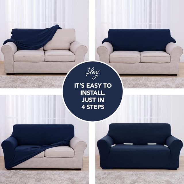 Detalle de Deconovo Copridivano 2 posti in elastico moderno con braccioli (blu navy)