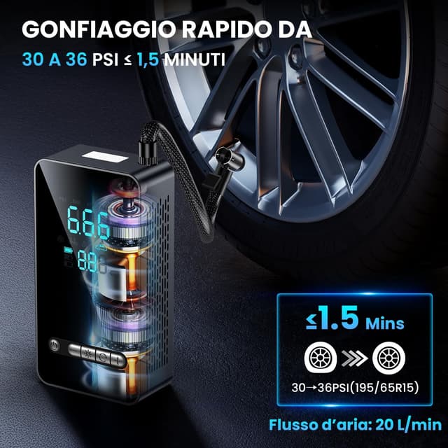 Detalle 2 de Ipflin Compressore Aria Portatile 150 PSI per Auto e Bici