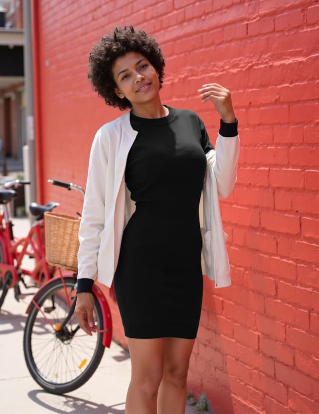 Detalle de Robe pull femme Gyabnw à col rond moulante manches longues (taille haute, tricot slim)