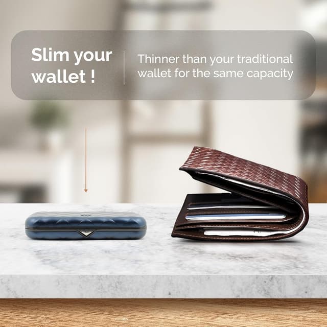 Detalle de ÖGON Designs Helsinki Navy Blue RFID Card Holder (Rigid Aluminium, Quilted Effect)