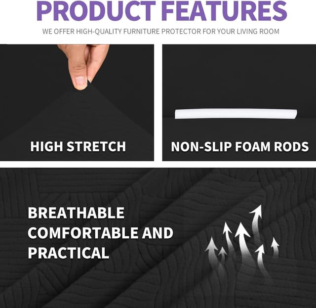 Detalle de Ystyle copridivano 3 posti con braccioli antigraffio lavabile elasticizzato, nero