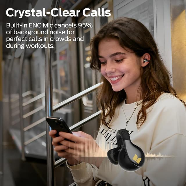 Detalle 2 de Monster AC225 Open Ear Earbuds with Bluetooth 6.0, ENC Mic, 36H Playtime, IPX6 (Black)