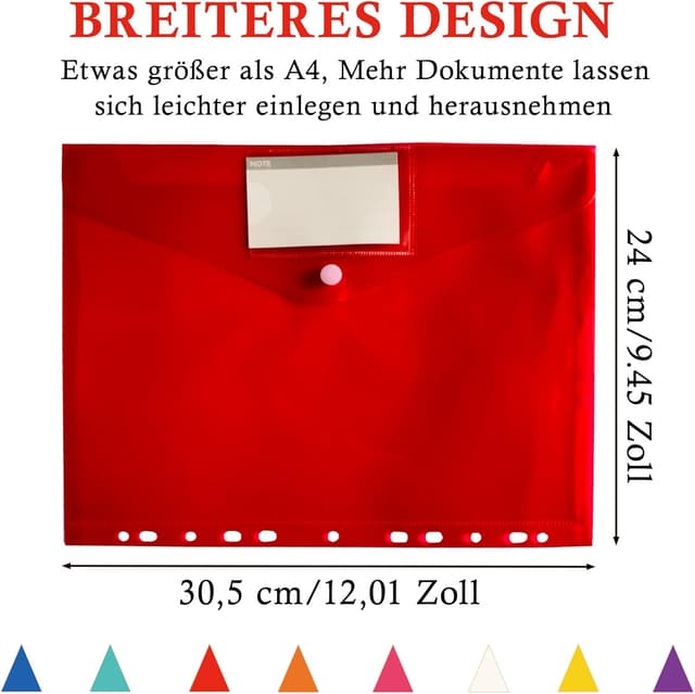 Detalle de ZACHMEST A4 Dokumentenmappe (32 Stück, 8 Farben) mit Druckknopf, wasserabweisenden Organisationsmappen