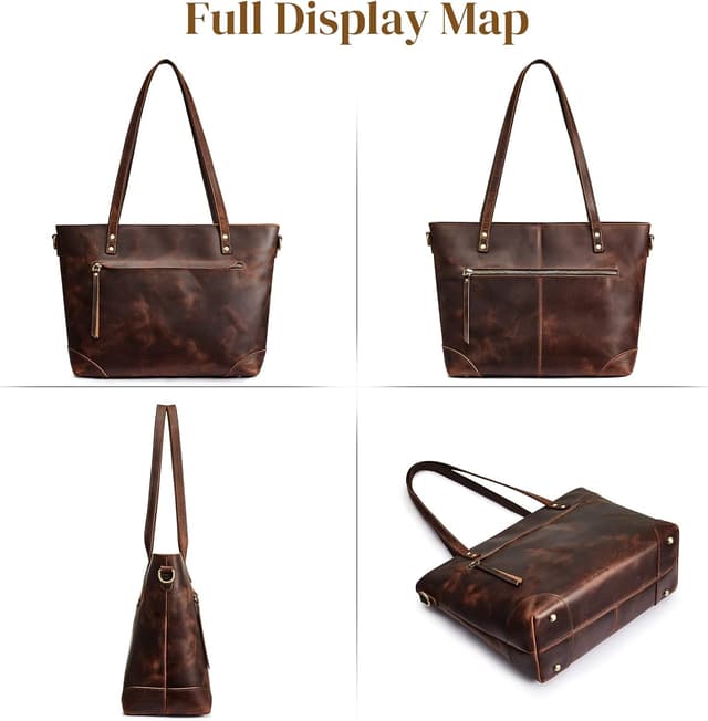 Detalle 2 de S-ZONE Donna Borsa a Tracolla Vintage in Vera Pelle 3 Vie per Laptop – Messenger da viaggio e lavoro