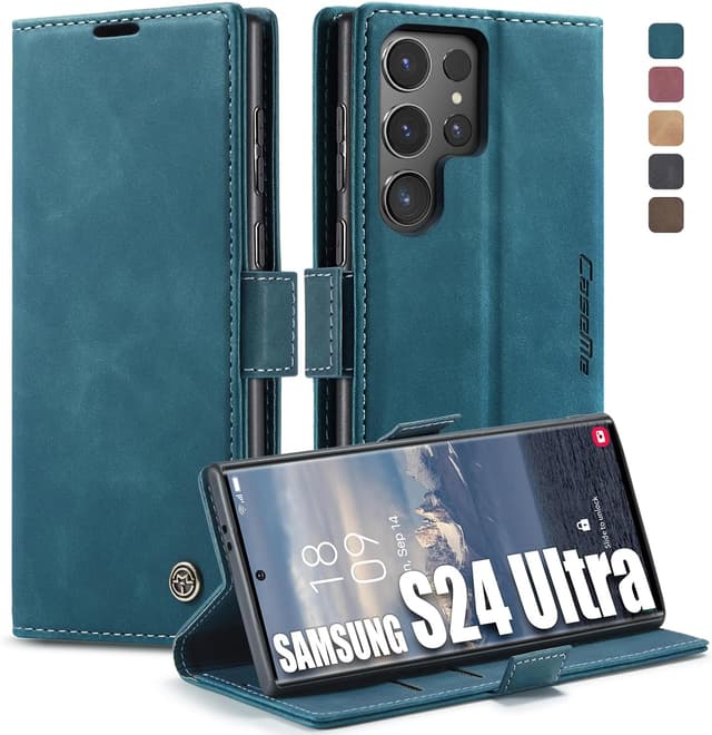 Detalle de Lxisxcna Schutzhülle für Samsung Galaxy S24 Ultra 5G mit Kartenhalter, magnetischem Ständer und Flip-Case (Blau)