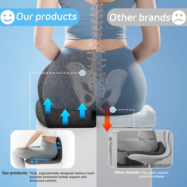 Detalle 1 de jpinlr Truck Driver Seat Cushion (Memory Foam, L-Shaped Ergonomic Support) for Office Chairs and Long Sitting