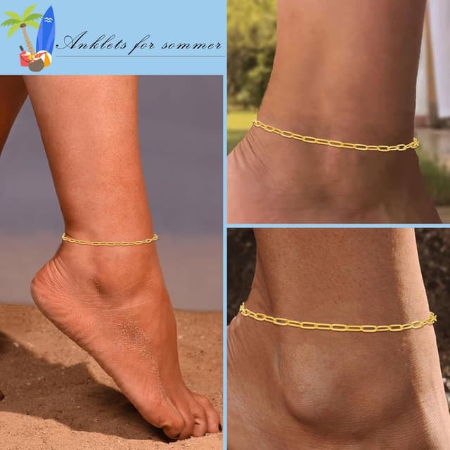 Detalle 2 de Loutade Silber Fußkettchen für Damen (21+5 cm) verstellbar – Fußkette am Knöchel für Sommer, Strand & Schwimmbad