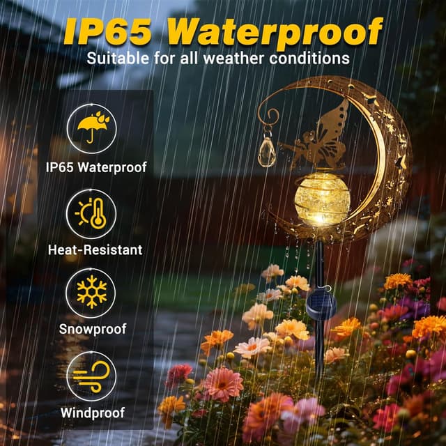 Detalle 2 de Caldarax Moon Fairy Solar Crackle Glass Garden Lights (IP65, Warm White)