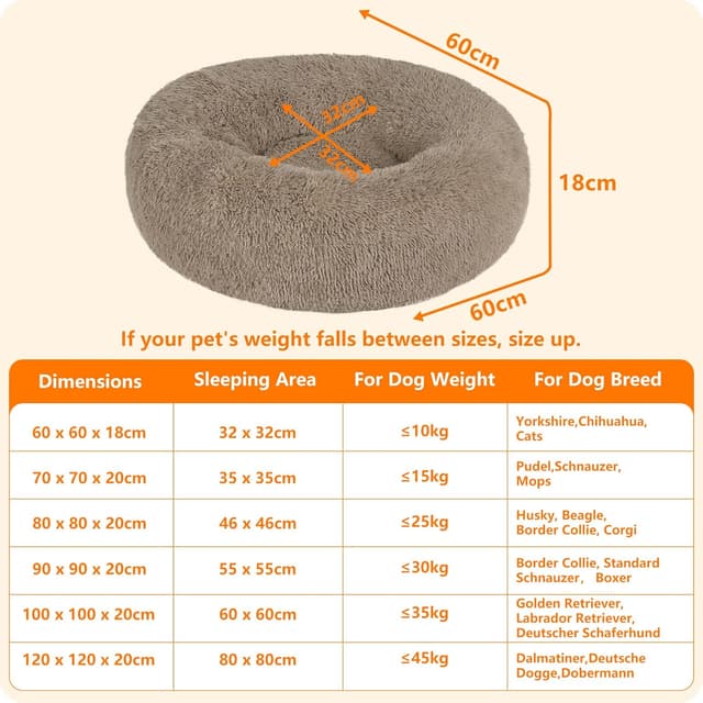 Detalle de HMTOPE Orthopädisches rundes Hundebett / Donut-Hundekissen 60 cm Ø, Kamelbraun
