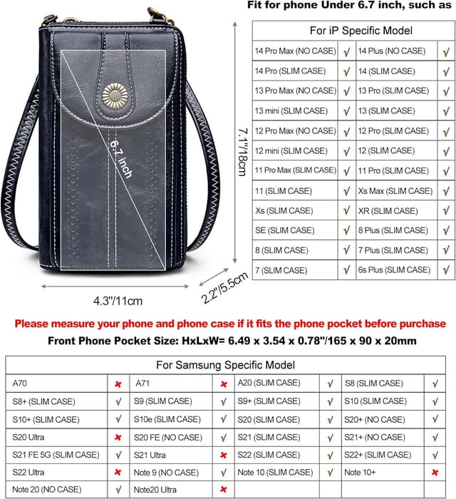 Detalle de S-ZONE RFID Blocking 6.7 Inch Phone Purse – small crossbody wallet bag with card slots