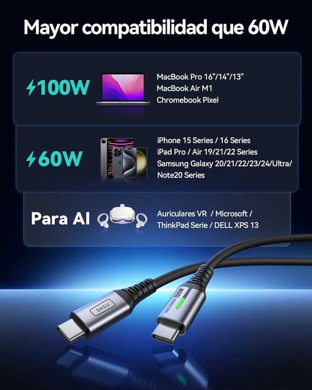 Thumbnail 4 de INIU Cable USB C a USB C 100W 2 m