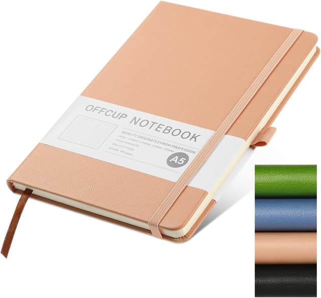 Detalle de OFFCUP Carnet A5 ligné avec couverture rigide en cuir végétalien et élastique (192 pages)