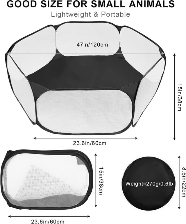 Detalle de MAIKEHIGH Small Animal Pet Playpen – pop-up foldable mesh exercise pen for hamsters, guinea pigs and more (Black)
