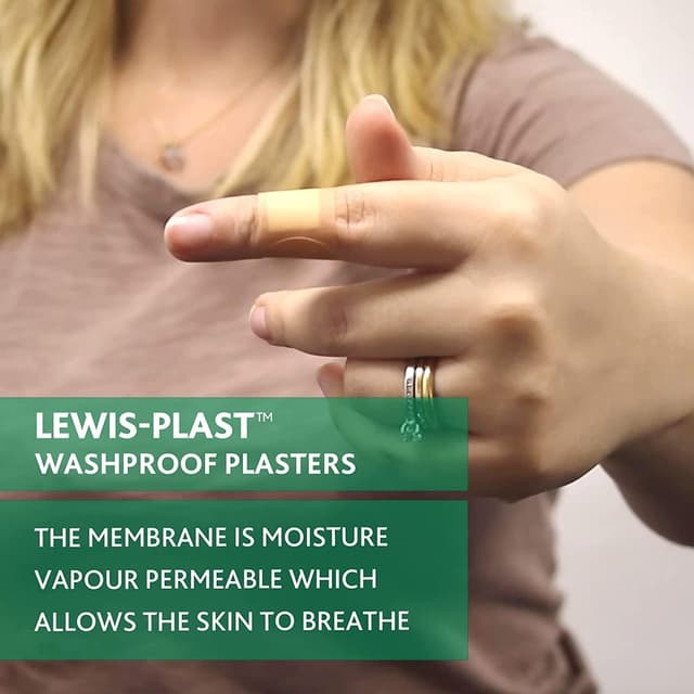 Detalle de Lewis-Plast Premium Assorted Washproof Sterile Hypoallergenic Plasters, Box of 100 (Waterproof-style first aid)