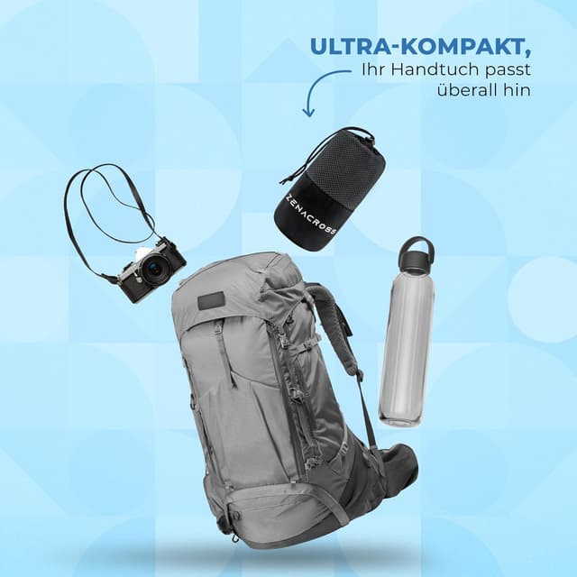 Detalle de ZENACROSS Mikrofaser Handtuch mit Transportbeutel (M, 140 x 70 cm) – schnelltrocknend, dunkelgrau